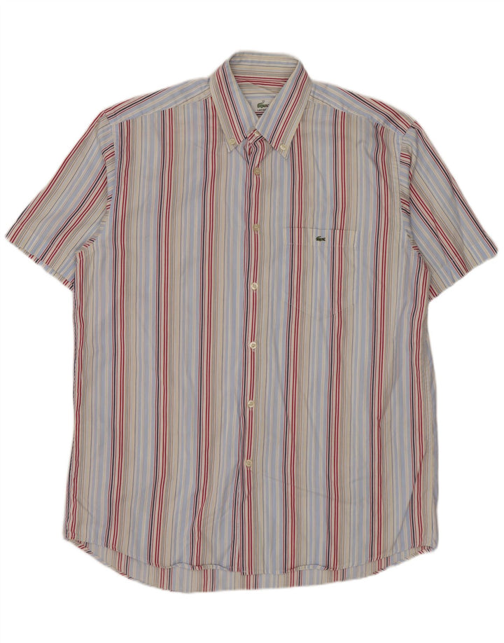 Lacoste Camisa masculina de manga curta tamanho 39 médio algodão listrado multicolorido
