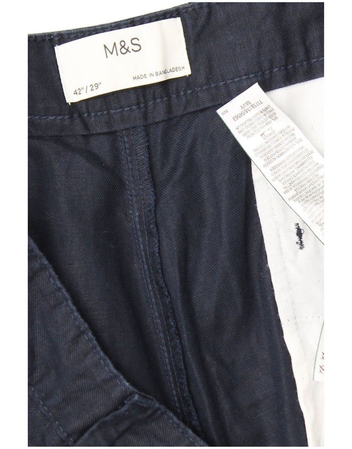 Calça chino reta masculina MARKS & SPENCER W42 L29 algodão azul marinho