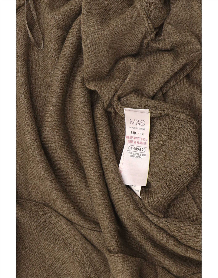 Suéter cardigã feminino de manga curta Marks & Spencer Reino Unido 14 médio cáqui