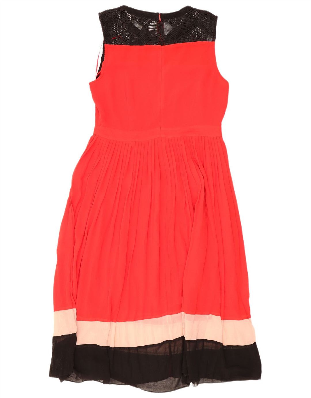 Vestido feminino Oasis sem mangas evasê UK 14 grande bloco colorido vermelho poliéster