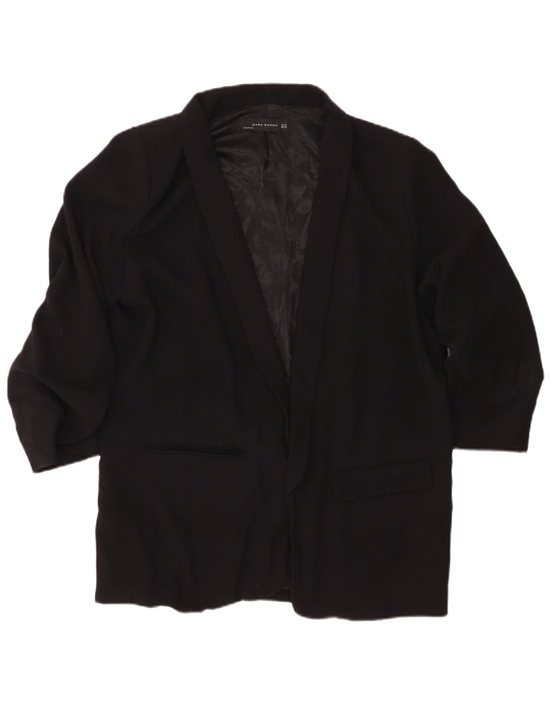 ZARA Jaqueta Blazer Feminina Manga 3/4 Aberta Reino Unido 18 XL Preta