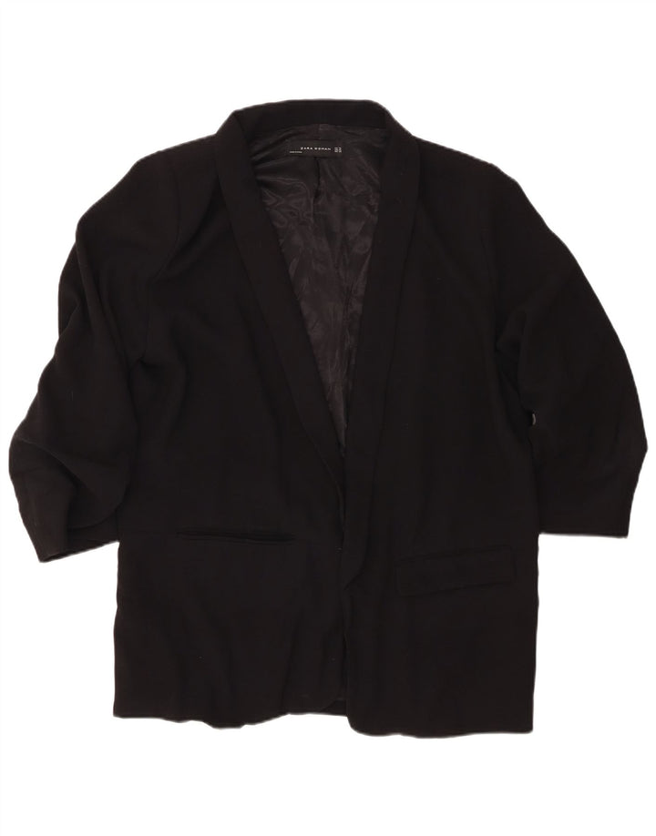 ZARA Jaqueta Blazer Feminina Manga 3/4 Aberta Reino Unido 18 XL Preta