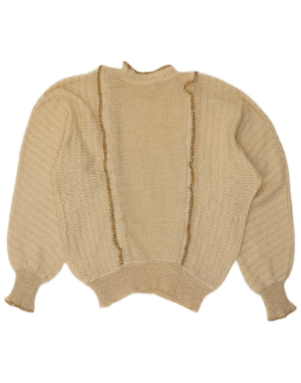 Suéter feminino vintage com gola tartaruga Reino Unido 14 grande esbranquiçado manchado