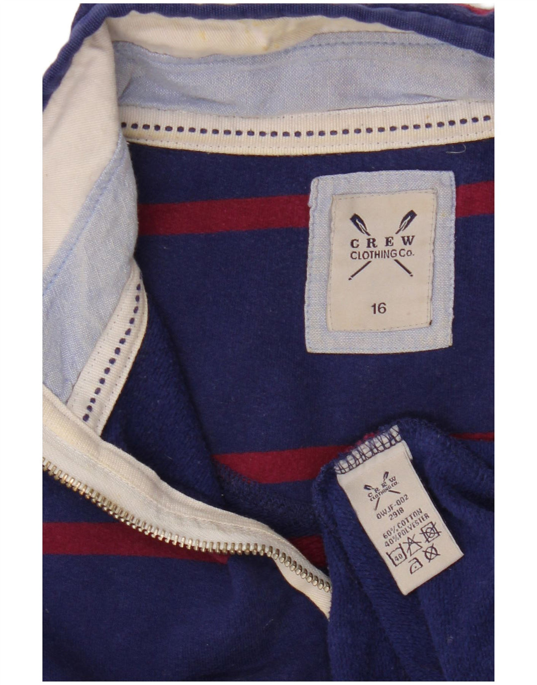 CREW CLOTHING Suéter feminino com capuz Reino Unido 16 grande listrado azul marinho