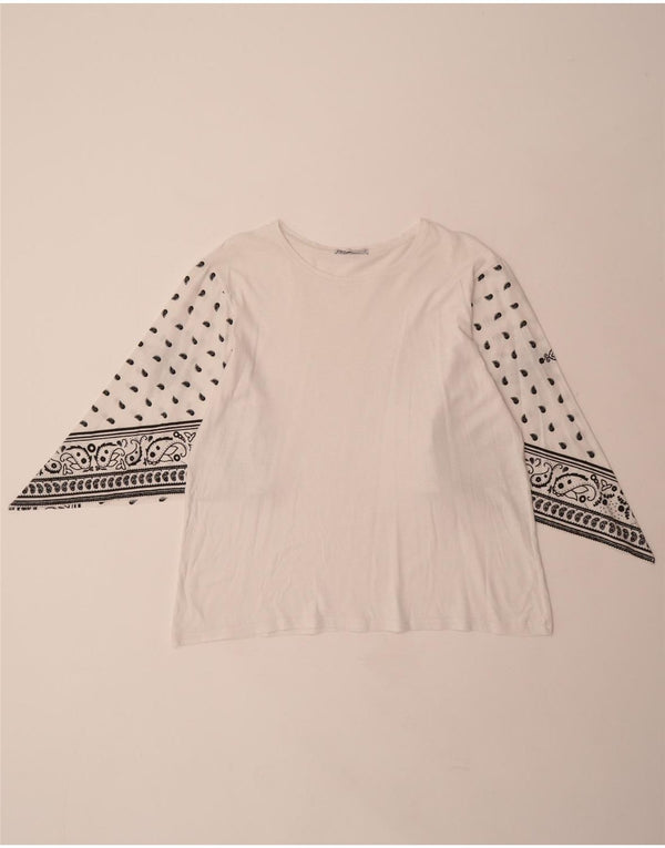 Blusa feminina ZARA UK 14 médio branco paisley