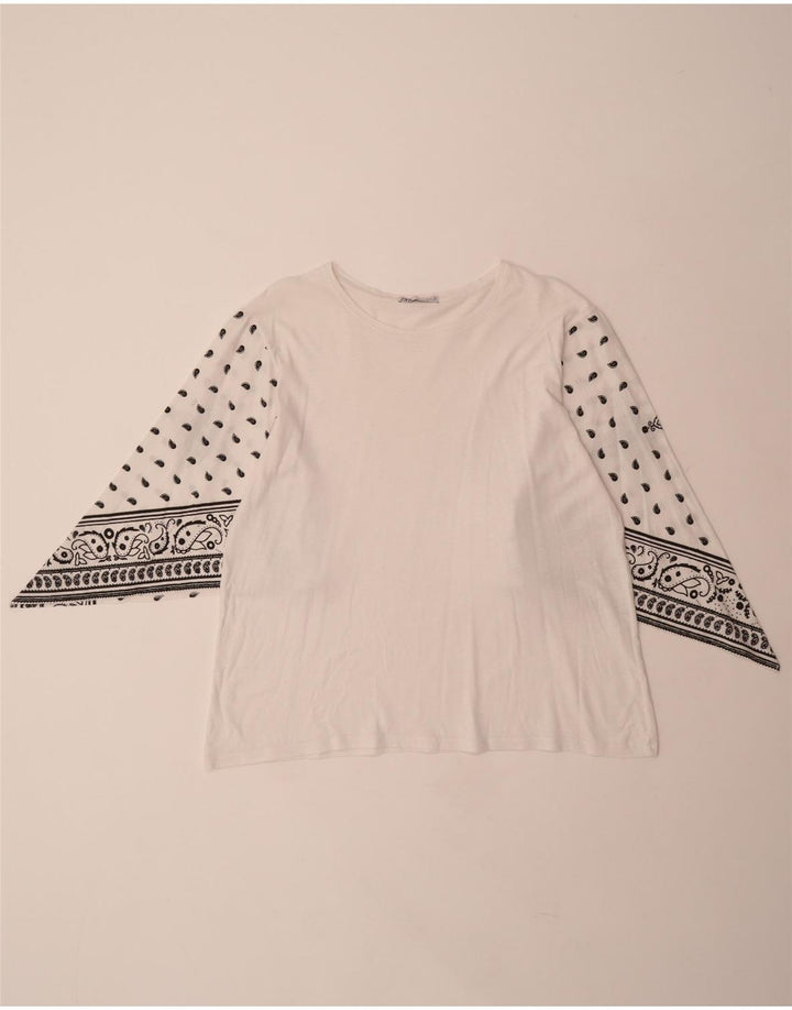 Blusa feminina ZARA UK 14 médio branco paisley