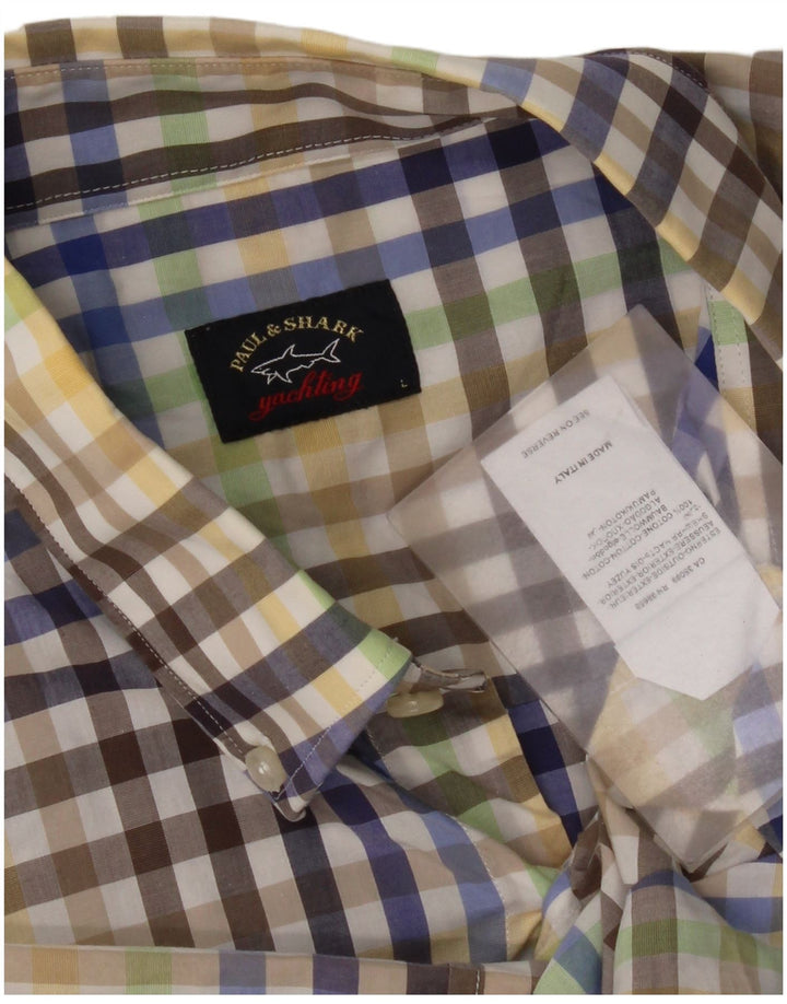 Camisa masculina de manga curta Paul & Shark grande algodão xadrez multicolorido