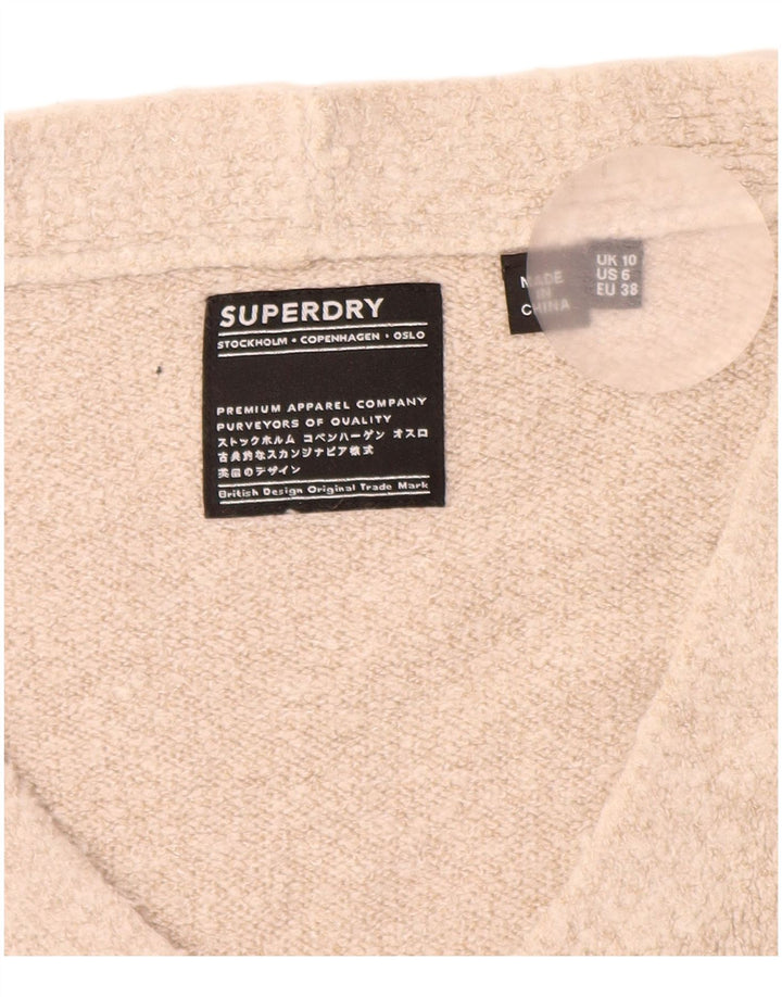 Suéter feminino superdimensionado com decote em V da SUPERDRY Reino Unido 10 pequeno acrílico bege