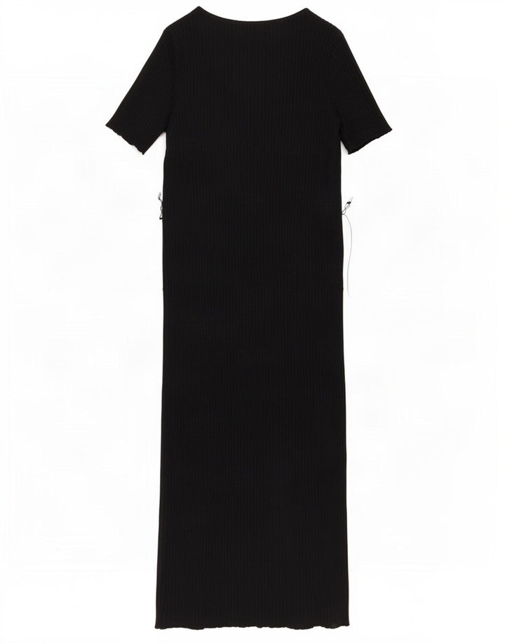 Vestido maxi feminino Zara Reino Unido 14 algodão preto médio