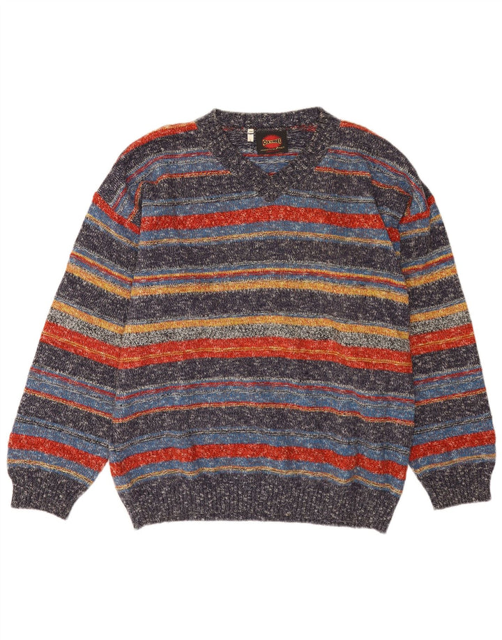 Suéter masculino Oxymel com decote em V, grande lã listrada multicolorida