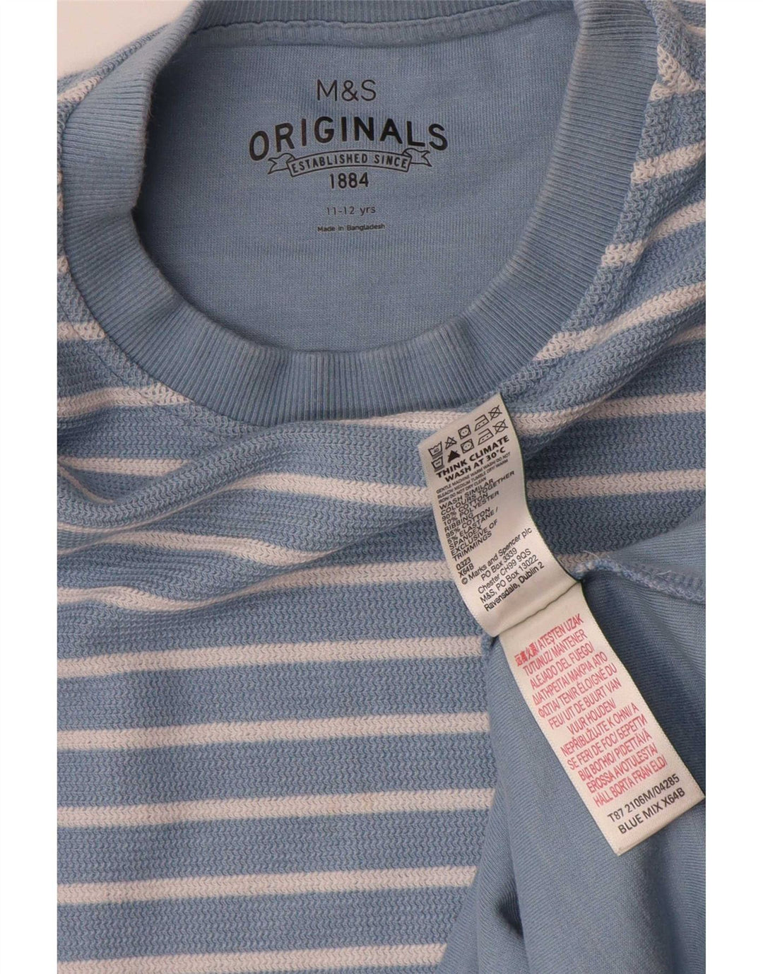 Top Marks & Spencer para meninos manga comprida 11-12 anos algodão listrado azul