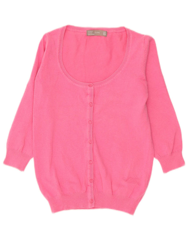 Suéter cardigã feminino Zara manga 3/4 Reino Unido 10 pequeno algodão rosa