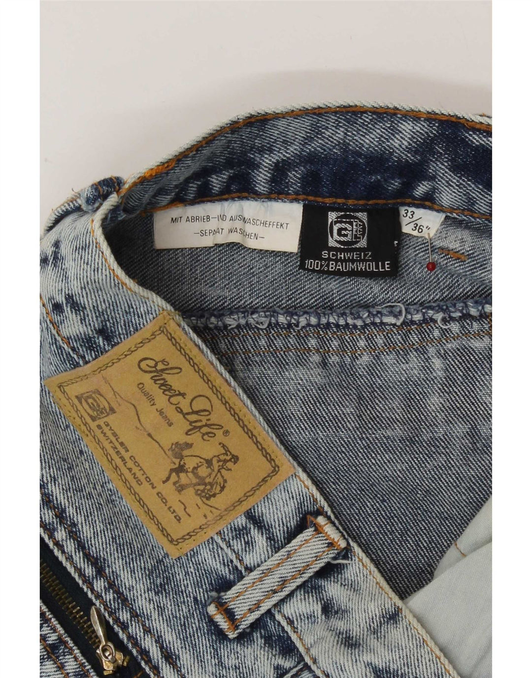 Jeans retos femininos vintage W33 L30 algodão azul
