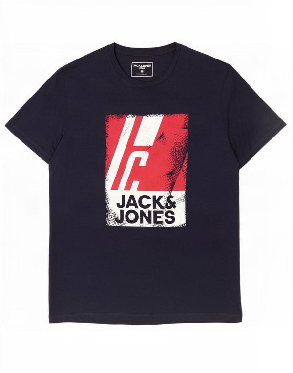 Camiseta gráfica masculina Jack & Jones Top médio algodão azul marinho
