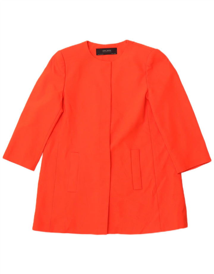 ZARA Jaqueta Blazer Feminina Manga 3/4 Aberta Reino Unido 14 Grande Algodão Laranja