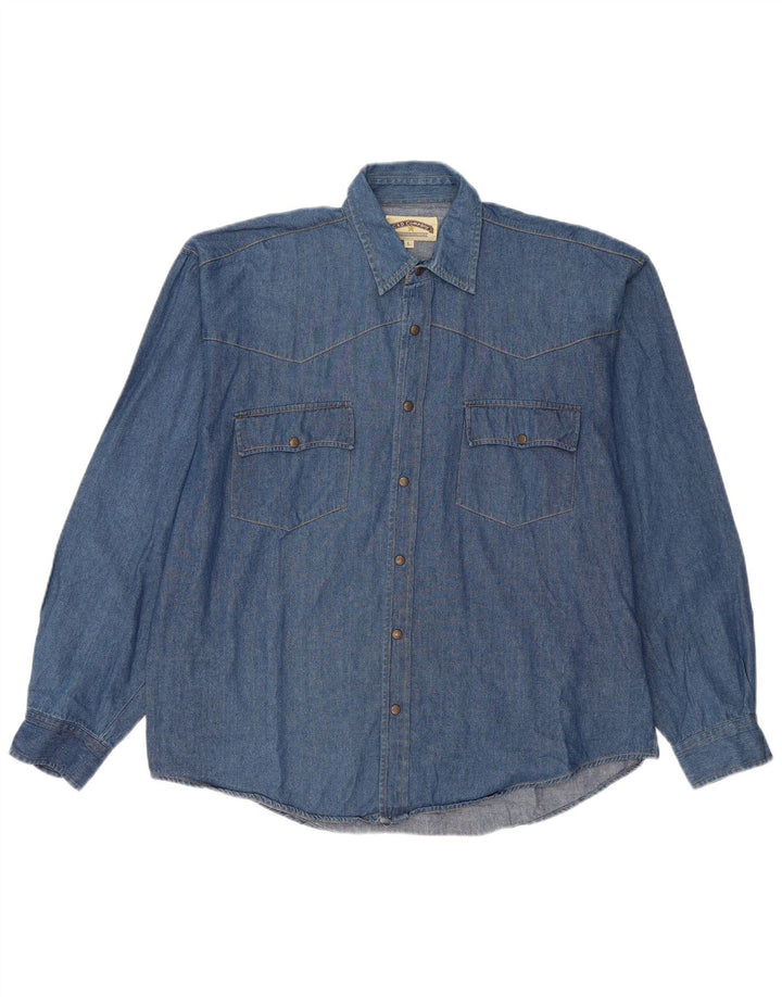 Camisa jeans masculina vintage grande algodão azul