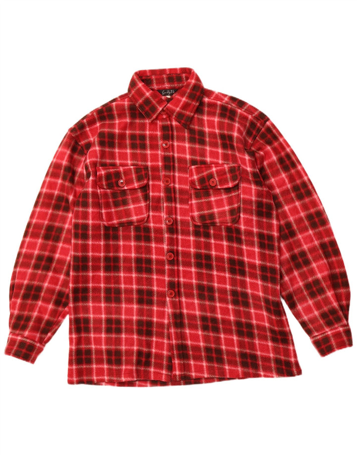 Camisa masculina de lã VINTAGE grande poliéster xadrez vermelho