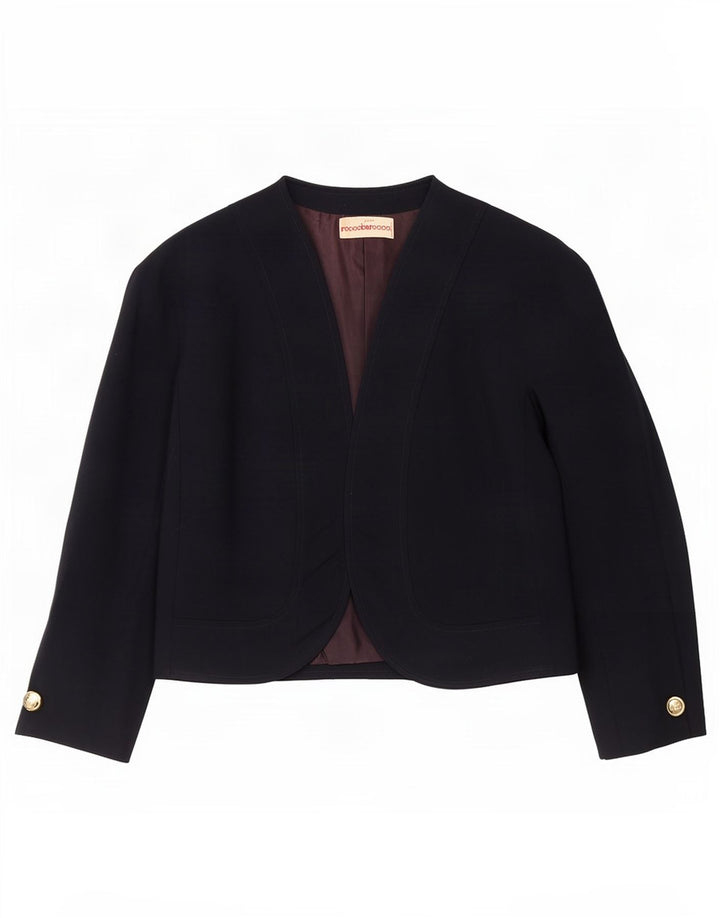 Jaqueta Bolero aberta feminina Roccobarocco Reino Unido 12 lã azul marinho médio