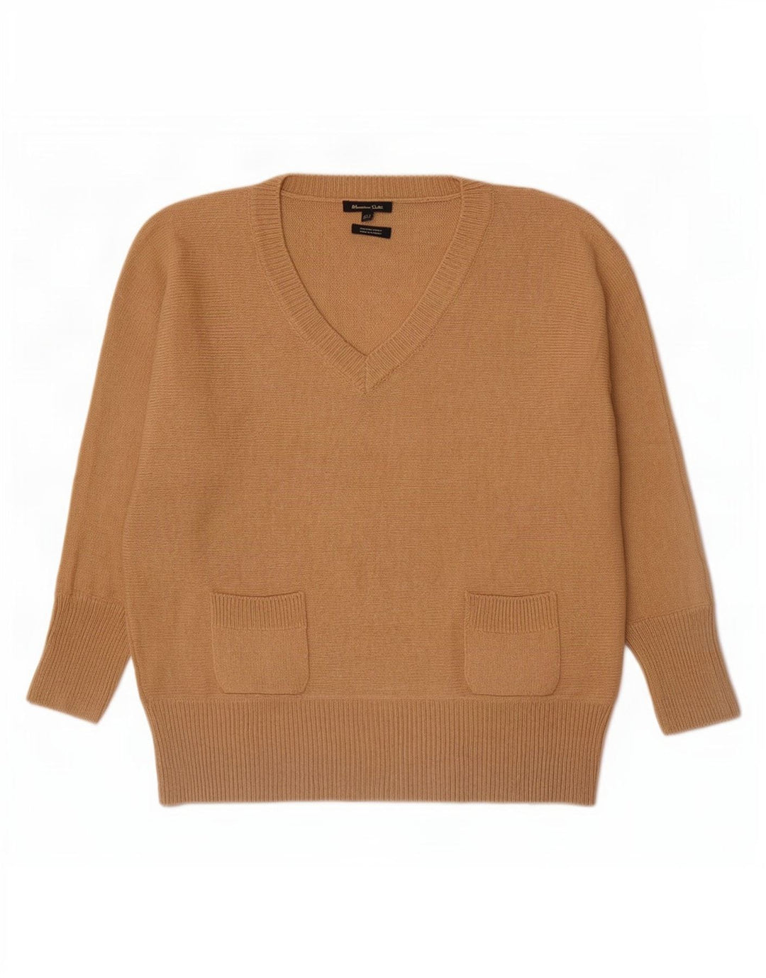 Suéter feminino Massimo Dutti com decote em V Reino Unido 14 lã bege médio