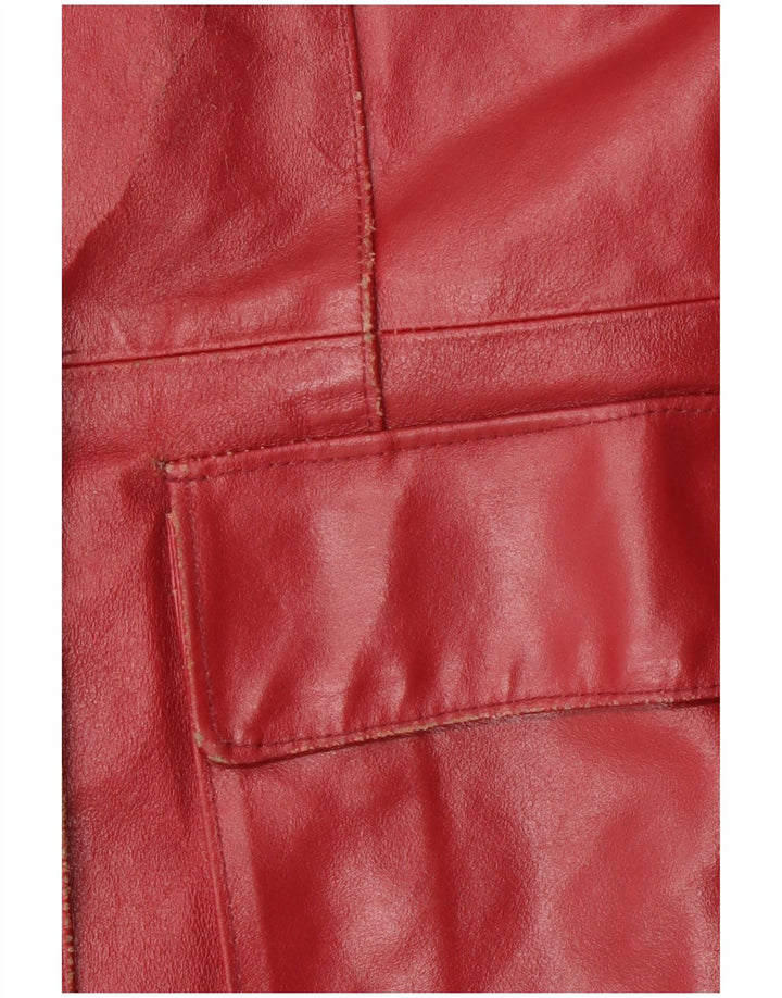 Casaco de couro feminino vintage UK 18 XL couro vermelho