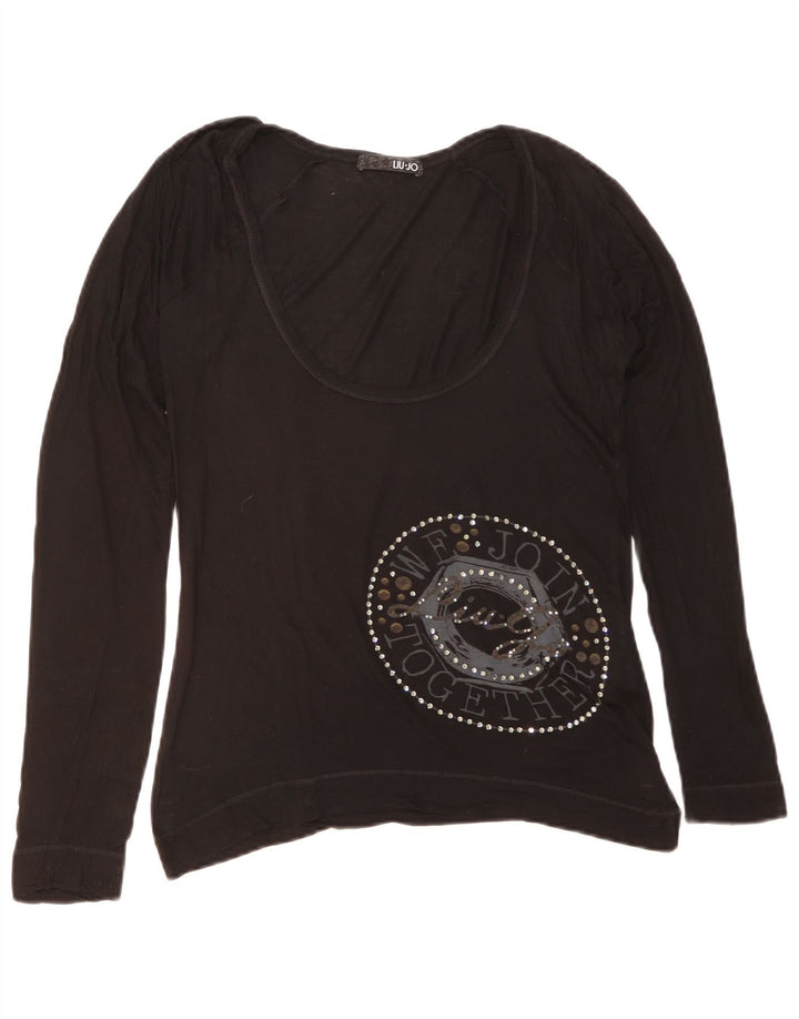 Liu Jo Top gráfico feminino manga comprida IT 44 viscose preta média