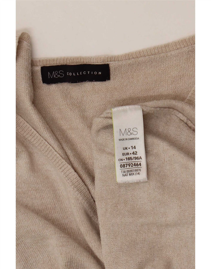 Suéter feminino Marks & Spencer grande com decote em V Reino Unido 14 grande bege