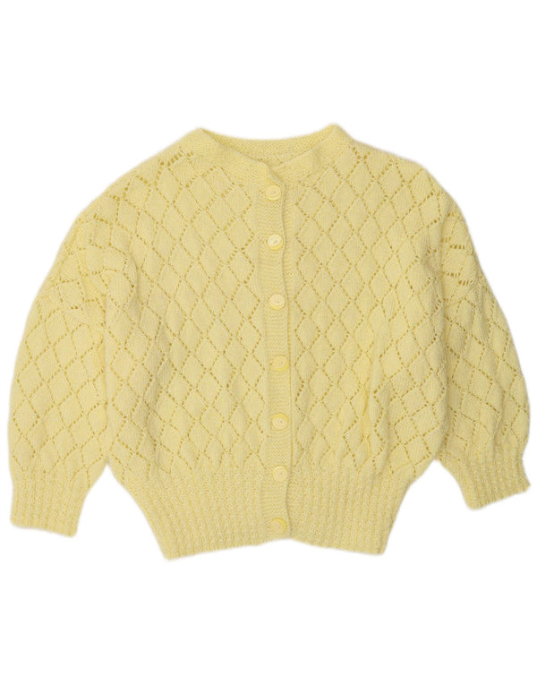Suéter cardigã feminino vintage manga 3/4 Reino Unido 16 grande amarelo