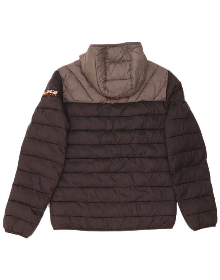 Jaqueta masculina acolchoada com capuz Napapijri Reino Unido 38 bloco colorido preto médio