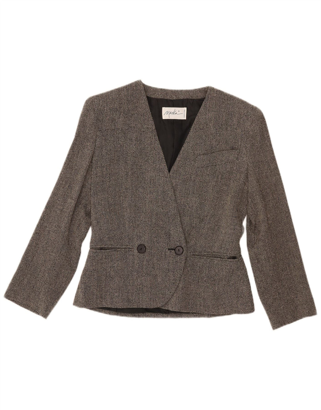 Jaqueta blazer feminina Maska com peito duplo IT 42 espinha de peixe cinza médio