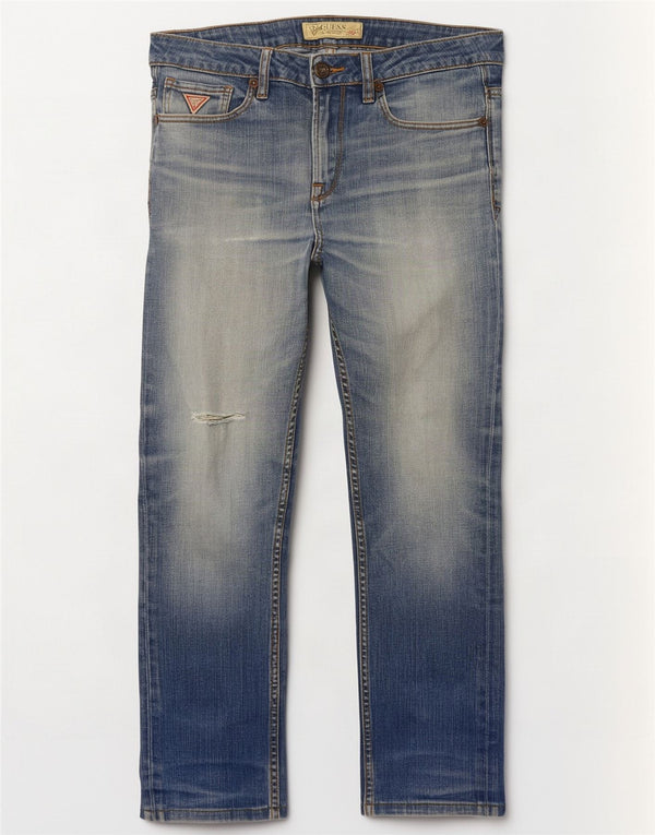 Guess Mens Straight Jeans W32 L29 Azul Algodão
