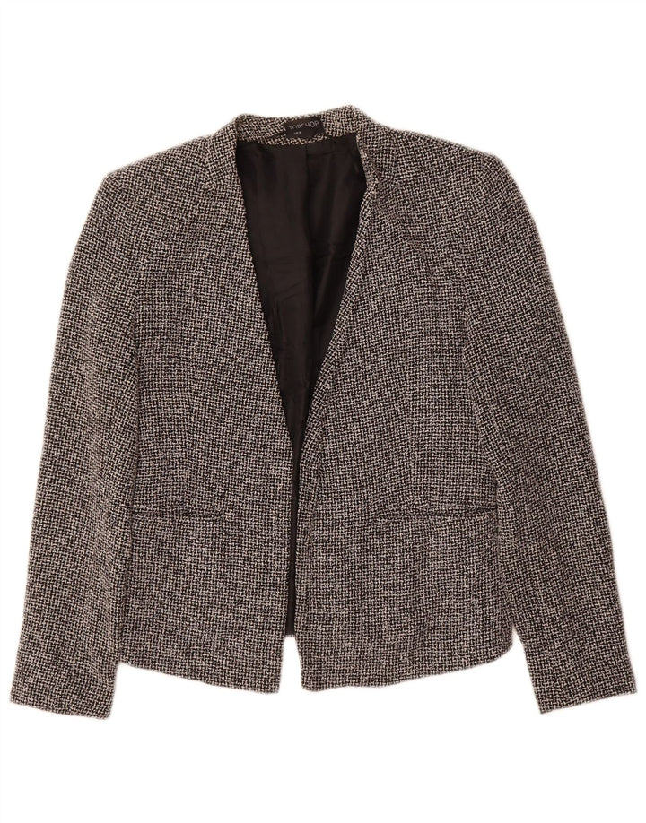 Jaqueta blazer aberta feminina Topshop Reino Unido 10 algodão xadrez preto pequeno