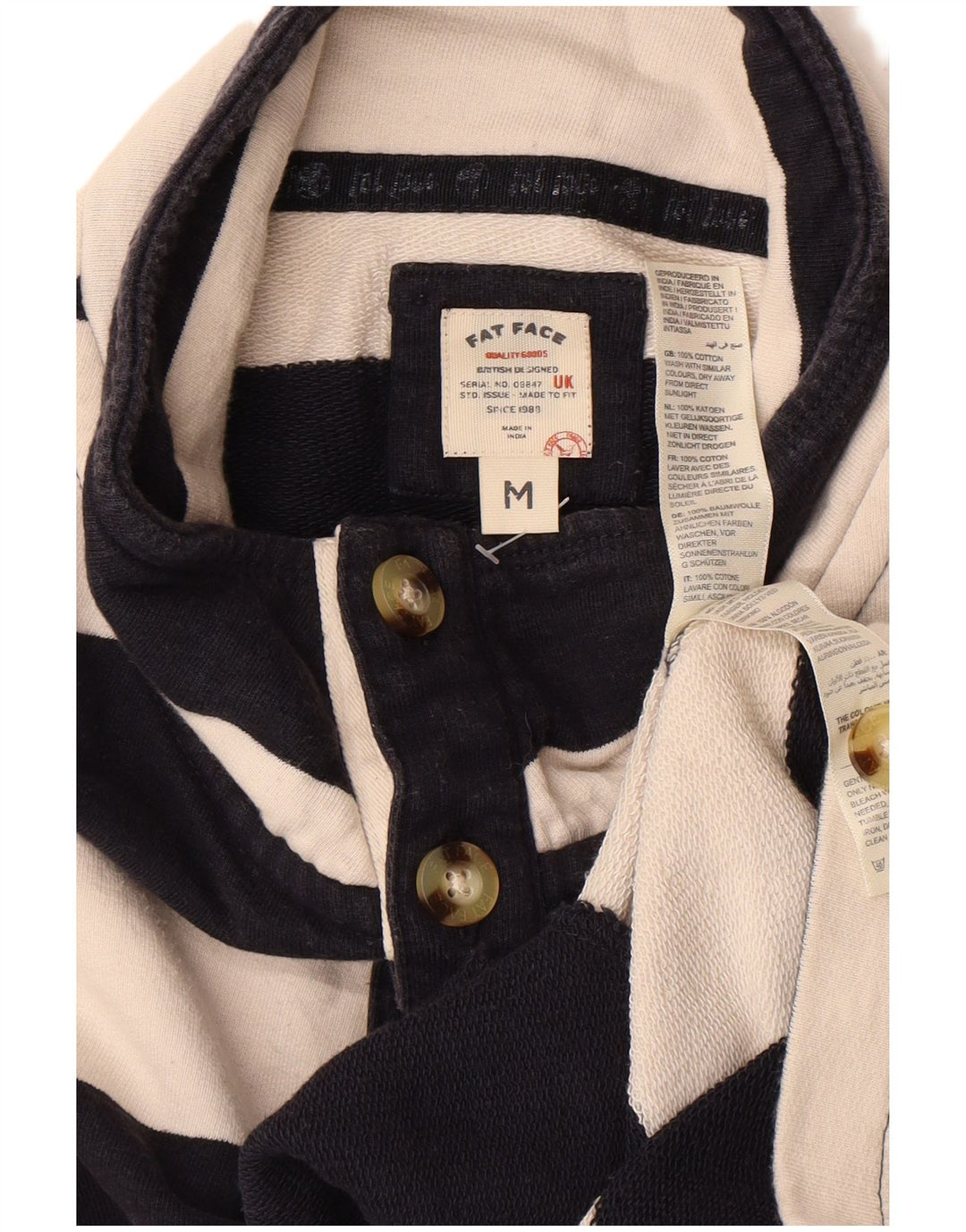 Suéter masculino FAT FACE com gola com botão e listrado médio azul marinho