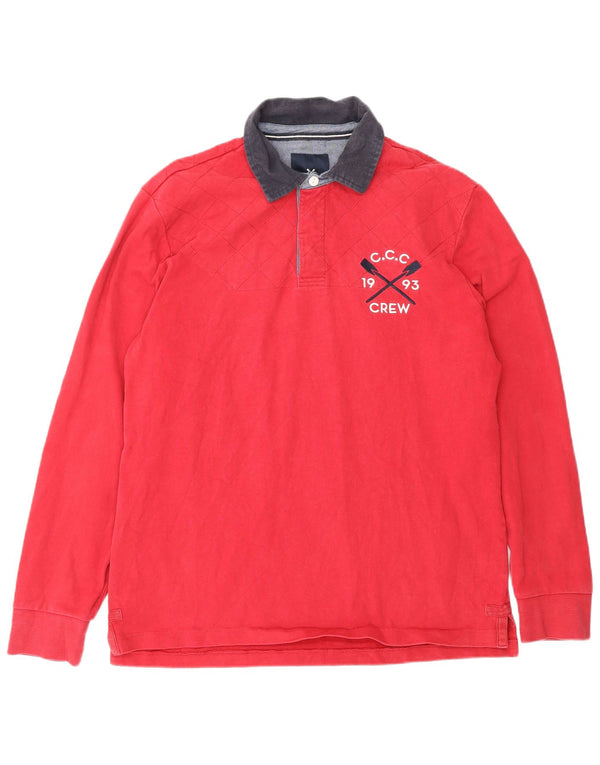 Camisa polo masculina de rugby de manga comprida da Crew Clothing, bloco colorido vermelho médio