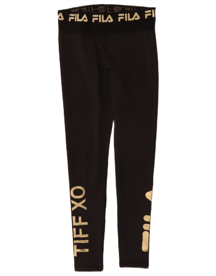Leggings femininos Fila Graphic UK 10 pequenos esportivos pretos de poliéster