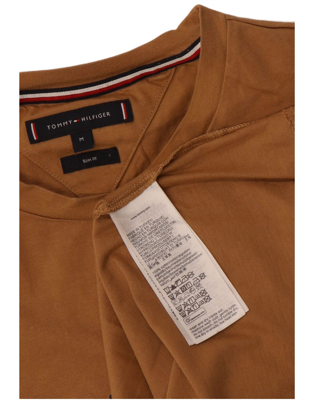 Camiseta masculina Tommy Hilfiger Slim Fit gráfica top médio de algodão marrom