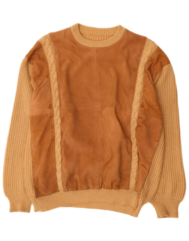 Suéter vintage masculino com gola redonda XL bege