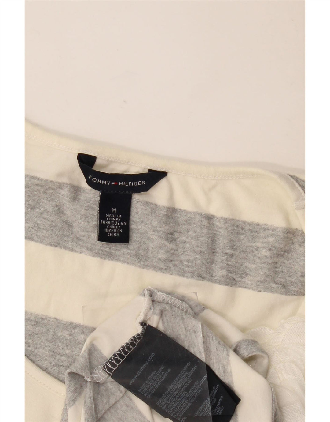 Camiseta feminina Tommy Hilfiger UK 12 algodão listrado cinza médio