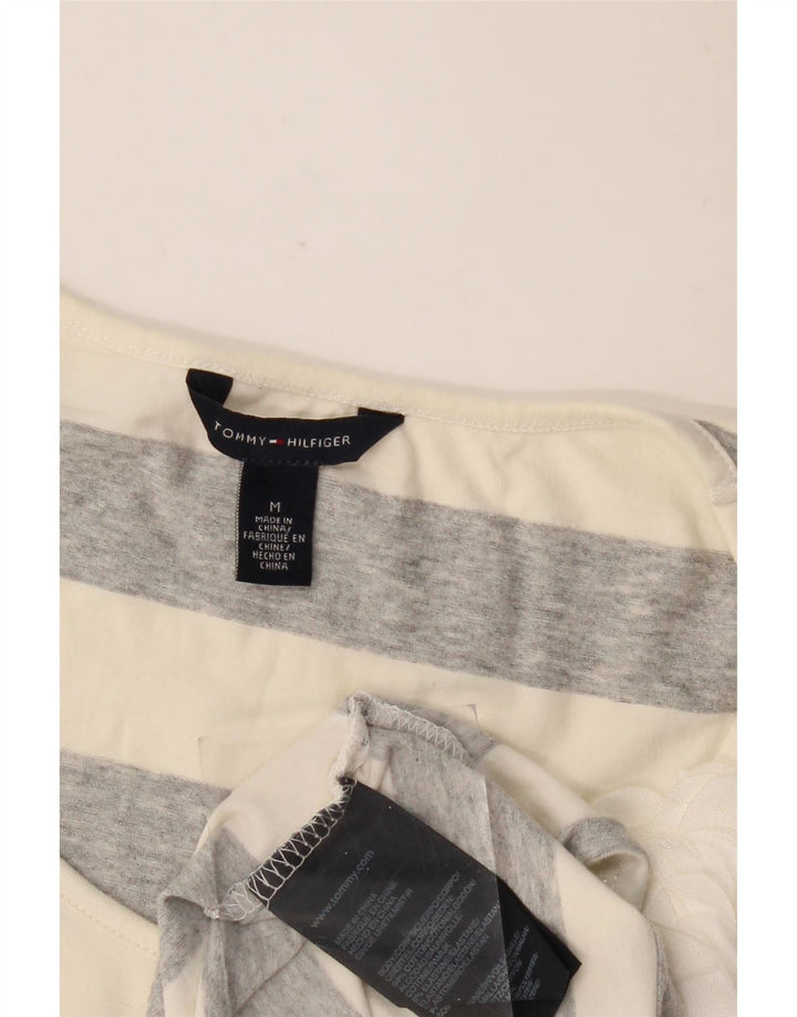 Camiseta feminina Tommy Hilfiger UK 12 algodão listrado cinza médio