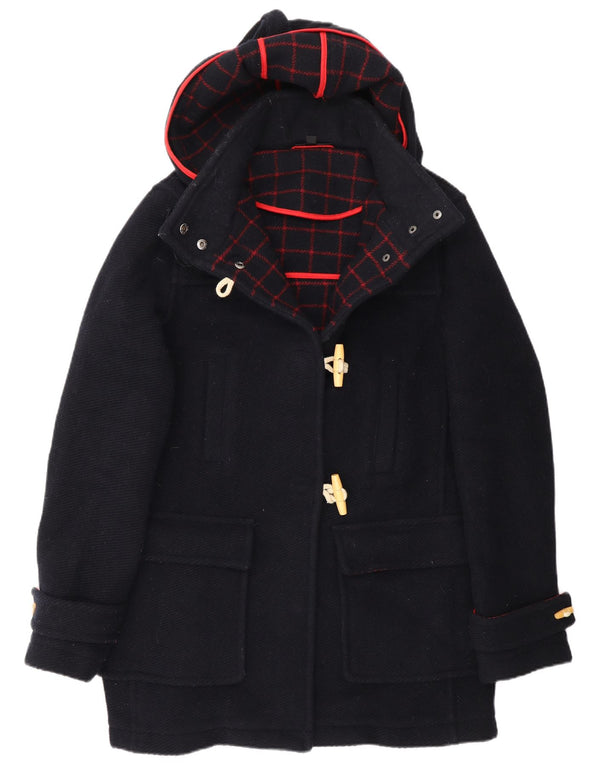 Casaco Duffle feminino com capuz Topshop Reino Unido 12 lã azul marinho médio