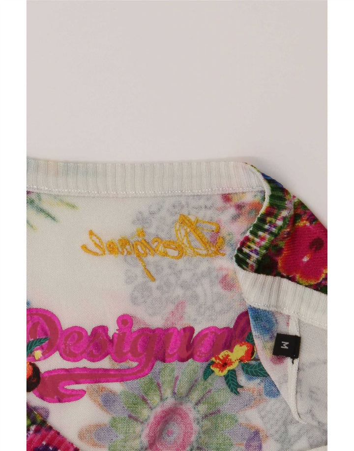 Suéter feminino Desigual com decote em V UK 12 médio multicolorido floral
