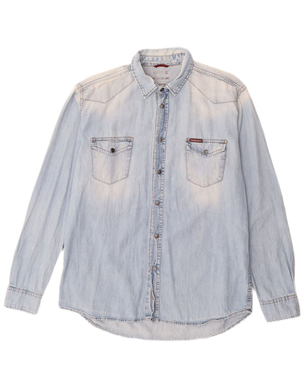 Camisa jeans masculina Carrera grande algodão azul