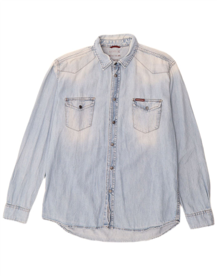 Camisa jeans masculina Carrera grande algodão azul
