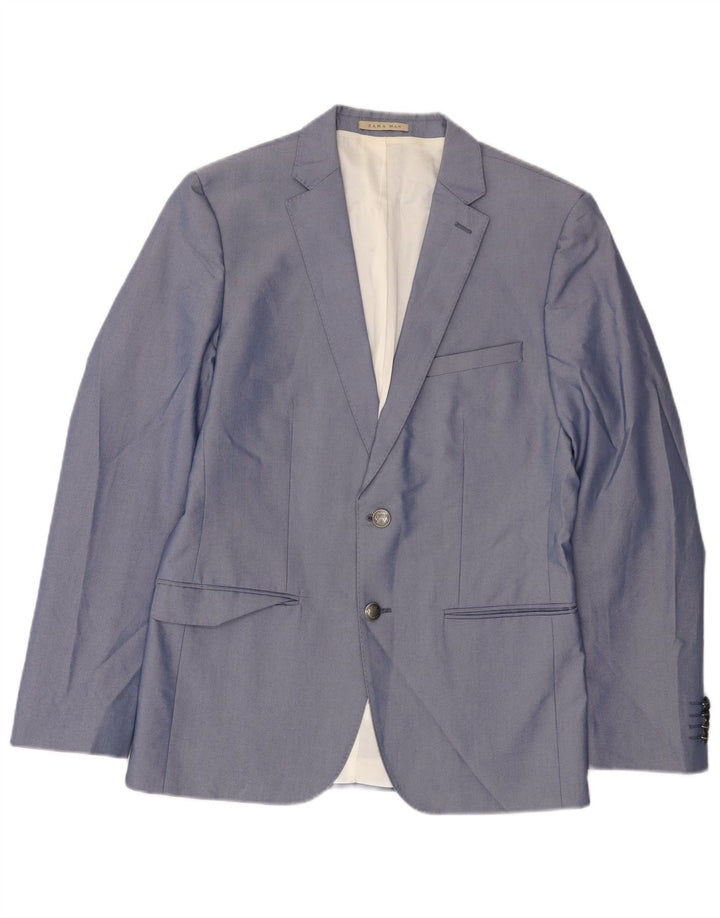 Jaqueta blazer masculina Zara com 2 botões Reino Unido 36 algodão azul pequeno