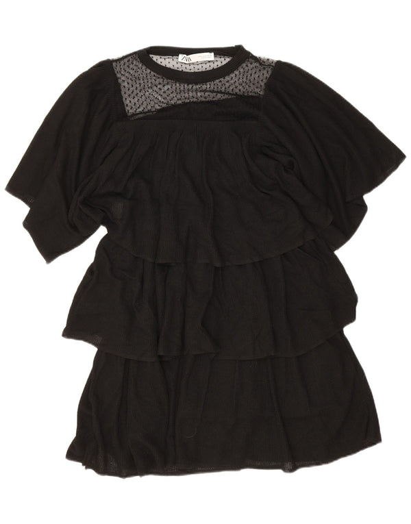 Vestido feminino Zara em camadas UK 10 pequeno viscose preta