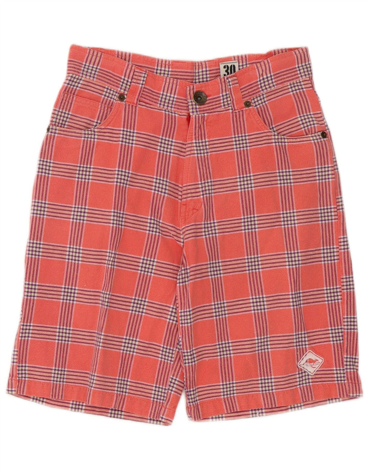 Shorts casuais masculinos vintage W30 médio rosa algodão xadrez