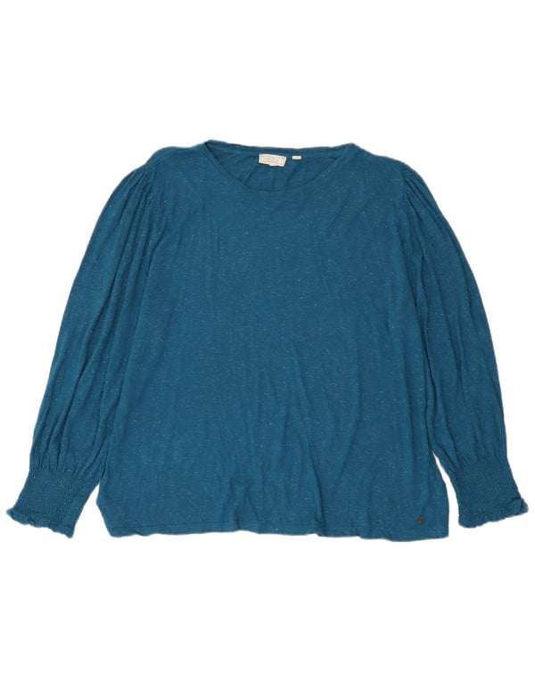 Top feminino Fat Face manga comprida Reino Unido 20 2XL Viscose manchada azul