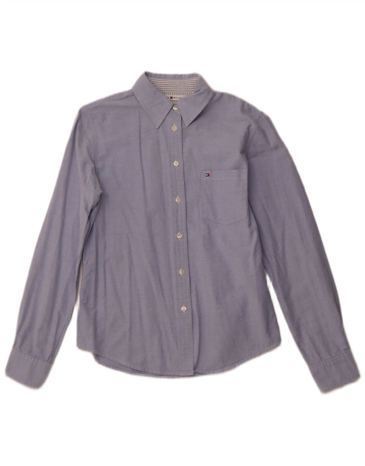 Camisa TOMMY HILFIGER feminina UK 10 pequeno algodão azul