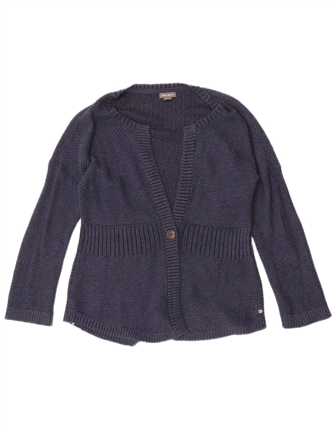 Suéter cardigã feminino Eddie Bauer Reino Unido 14 algodão azul marinho médio