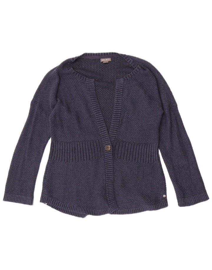 Suéter cardigã feminino Eddie Bauer Reino Unido 14 algodão azul marinho médio