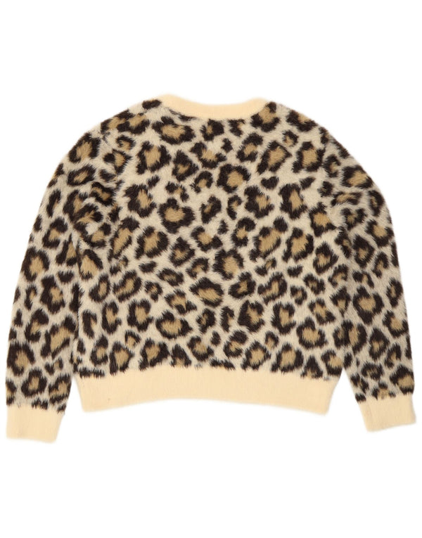 Zara Womens Crew Neck Jumper Sweater UK 18 XL Beige Animal Print Polyamide